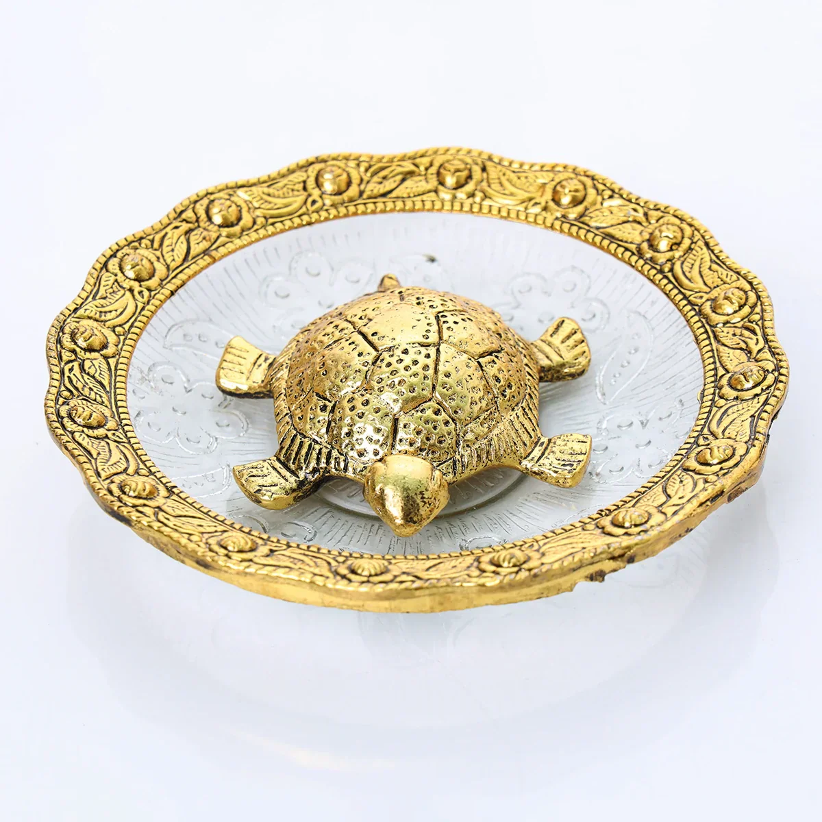Tortoise On Glass Plate - 5.5 Inches | Aluminium Feng Shui Turtle for Home Decor - Image 3