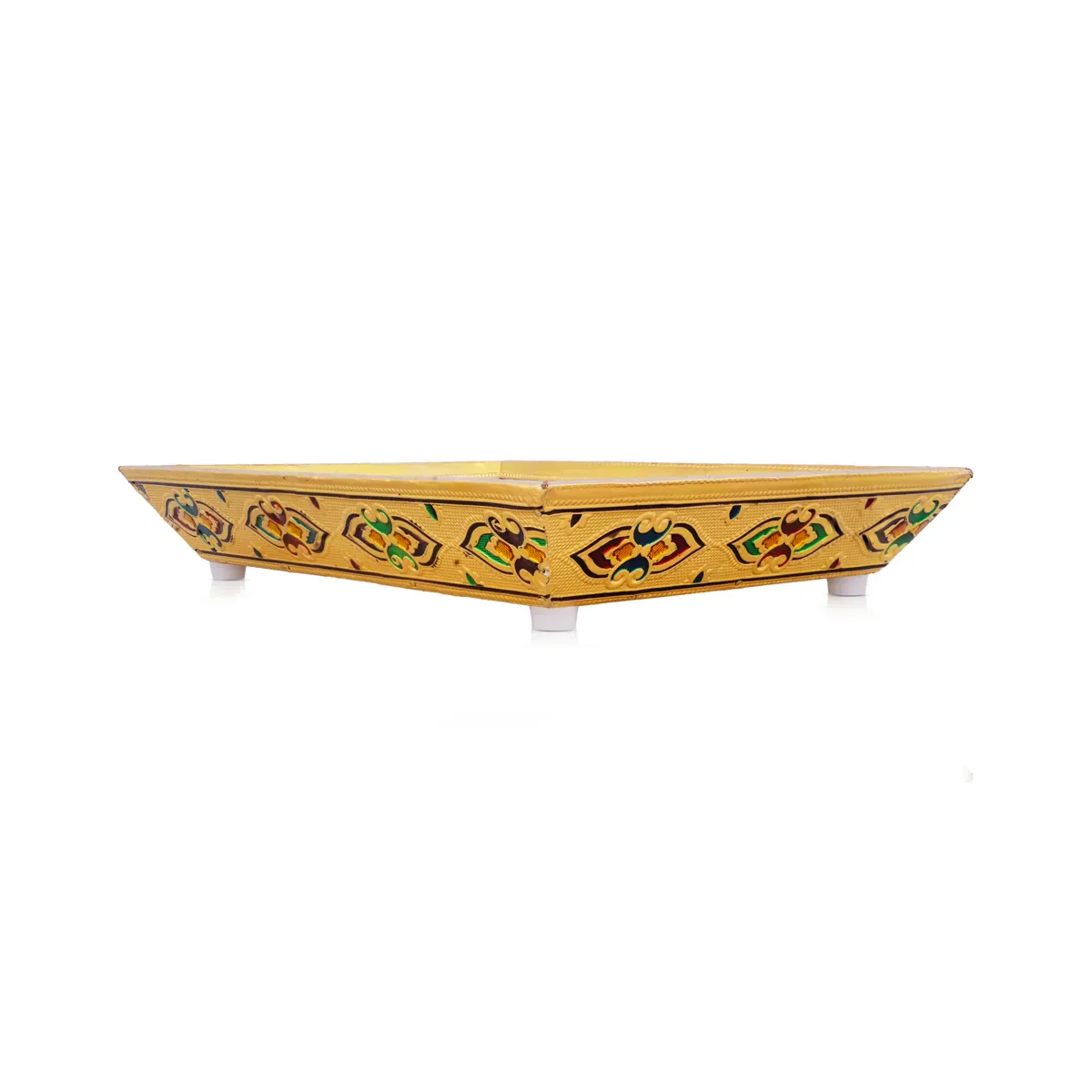 Decorative Plate - 12 x 9 Inches | Wooden Tray/ Meenakari Design Pooja Plate/ Gold Polish Thali Plate for Home - Image 2