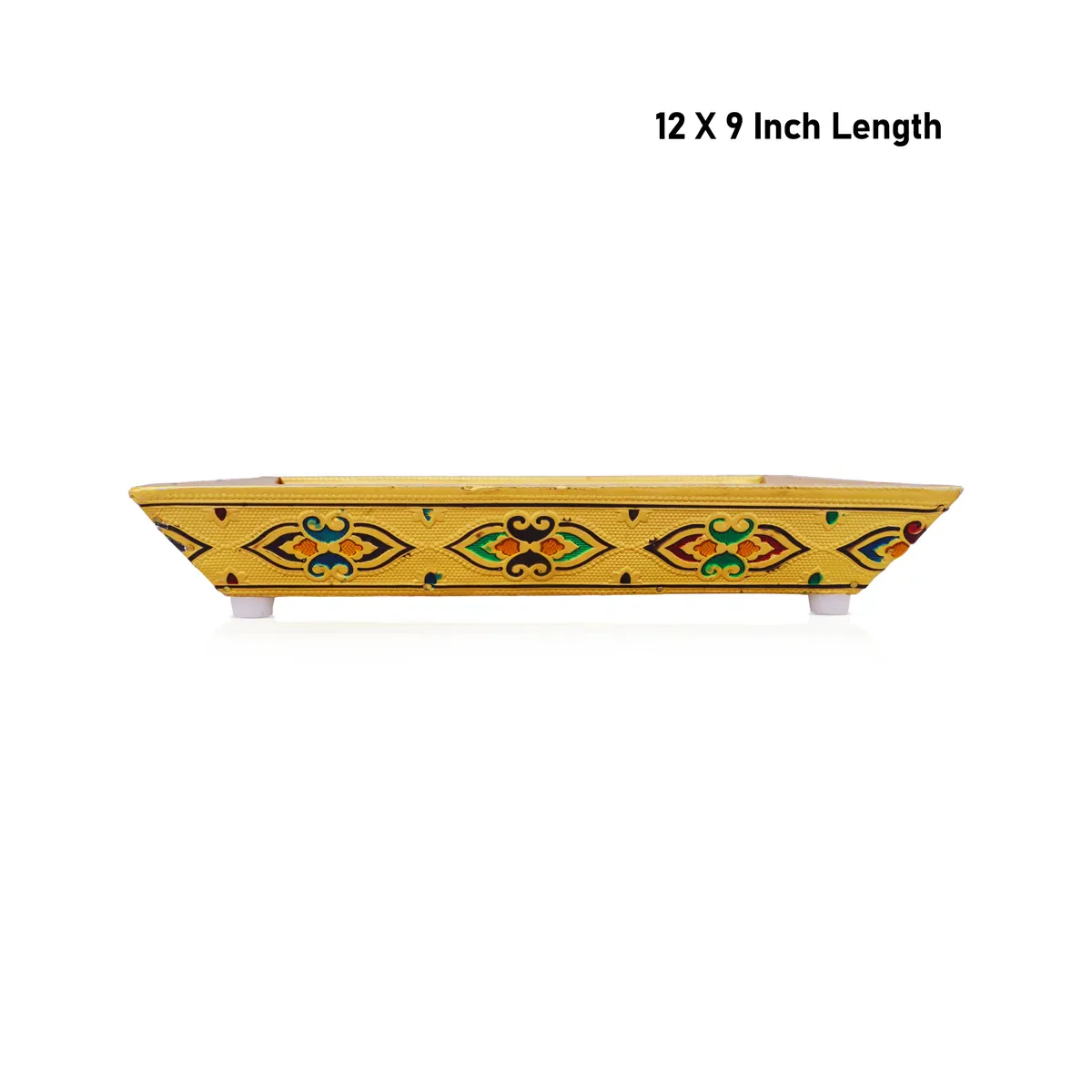 Decorative Plate - 12 x 9 Inches | Wooden Tray/ Meenakari Design Pooja Plate/ Gold Polish Thali Plate for Home - Image 5