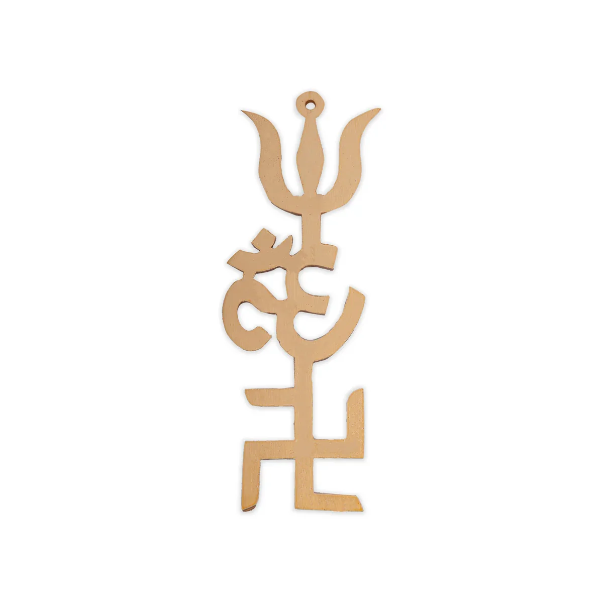 Tri Shakti Yantra Trishul Om Swastik - 4 x 1.5 Inches | Gold Polish Swastik Om Trishul Wall Hanging for Home - Image 3
