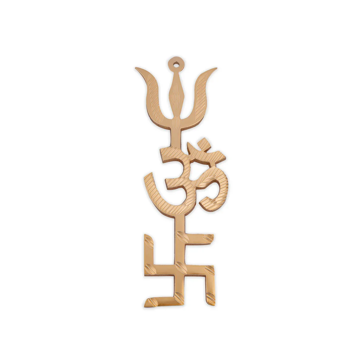 Tri Shakti Yantra Trishul Om Swastik - 5 x 2 Inches | Gold Polish Swastik Om Trishul Wall Hanging for Home - Image 2