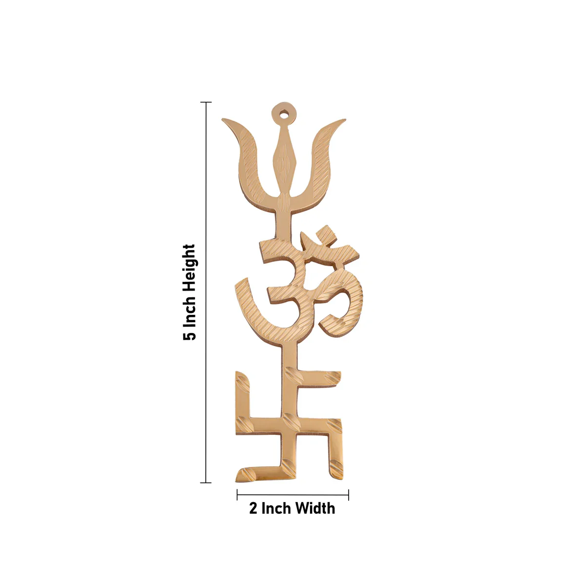 Tri Shakti Yantra Trishul Om Swastik - 5 x 2 Inches | Gold Polish Swastik Om Trishul Wall Hanging for Home - Image 5
