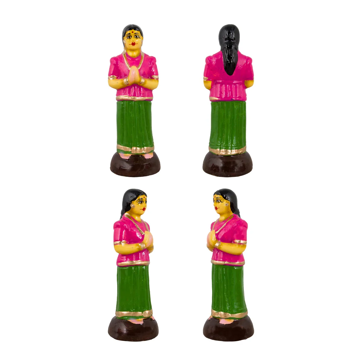 Tulasi Maadam With Women Clay Golu Bommai Set - 6 x 2.5 Inches | Giri Golu Doll/ Navaratri Golu Bomma/Gombe - Image 4