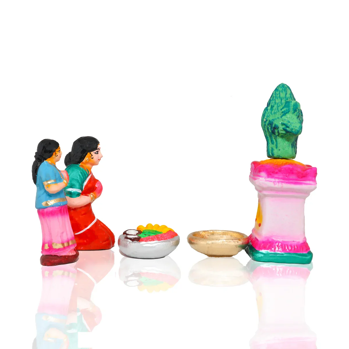Tulasi Maadam with Women Clay Golu Bommai Set - 8 x 3 Inches | Giri Golu Doll/ Navaratri Golu Bomma/Gombe - Image 10