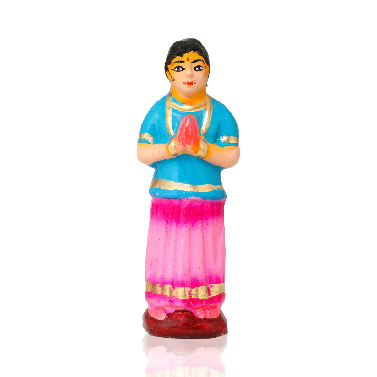 Tulasi Maadam with Women Clay Golu Bommai Set - 8 x 3 Inches | Giri Golu Doll/ Navaratri Golu Bomma/Gombe - Image 3