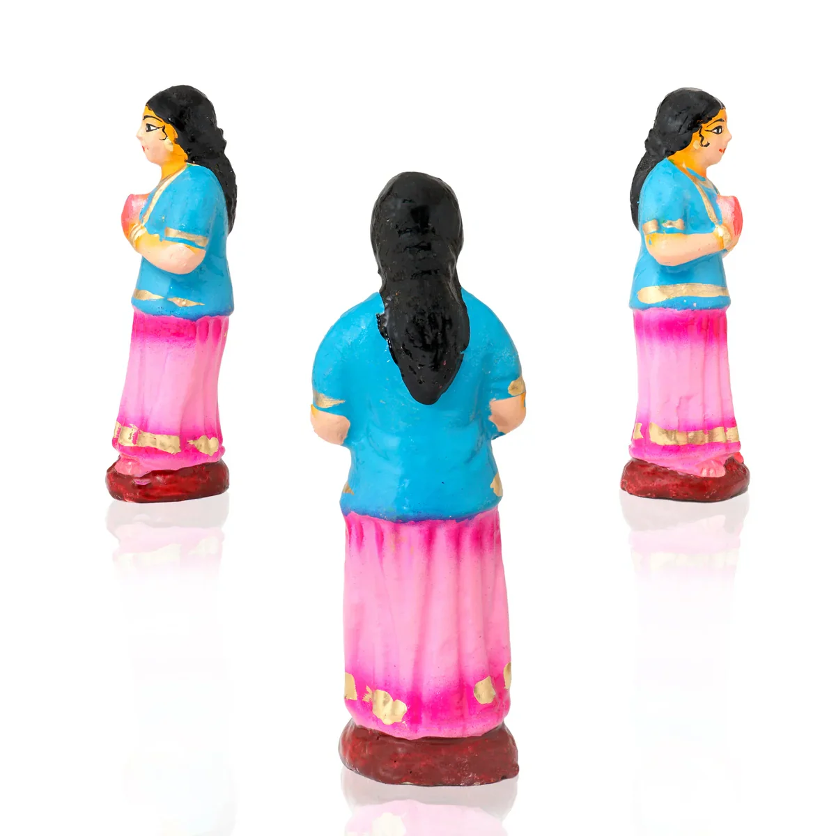 Tulasi Maadam with Women Clay Golu Bommai Set - 8 x 3 Inches | Giri Golu Doll/ Navaratri Golu Bomma/Gombe - Image 4