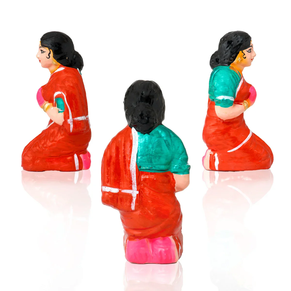 Tulasi Maadam with Women Clay Golu Bommai Set - 8 x 3 Inches | Giri Golu Doll/ Navaratri Golu Bomma/Gombe - Image 6