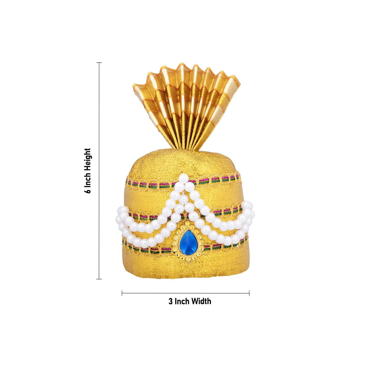 Turban - 6 X 3 Inches | Beads Design Kireedam/ Kiridam/ Mukut/ Crown For Deity Decoration - Image 4