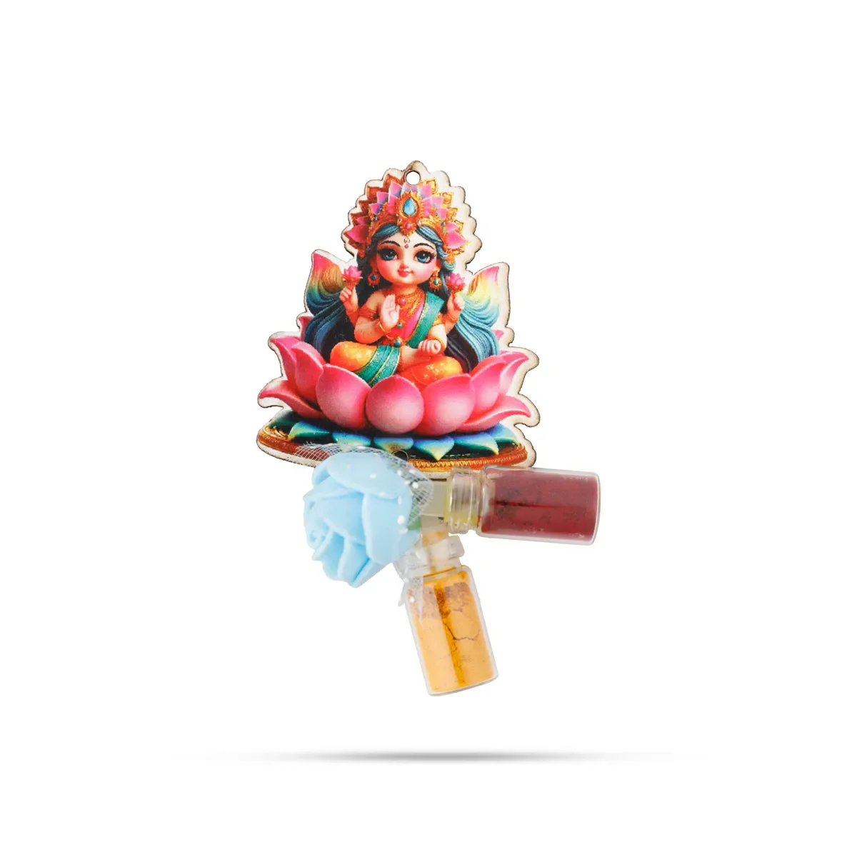 Turmeric Powder & Kumkum With Deity Design Wall Hanging Set- 2 X 1.5 Inches | Haldi Powder & Sindoor Wall Hanger - Image 2
