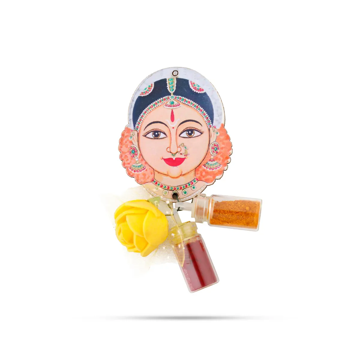 Turmeric Powder & Kumkum With Deity Design Wall Hanging Set- 2 X 1.5 Inches | Haldi Powder & Sindoor Wall Hanger - Image 5