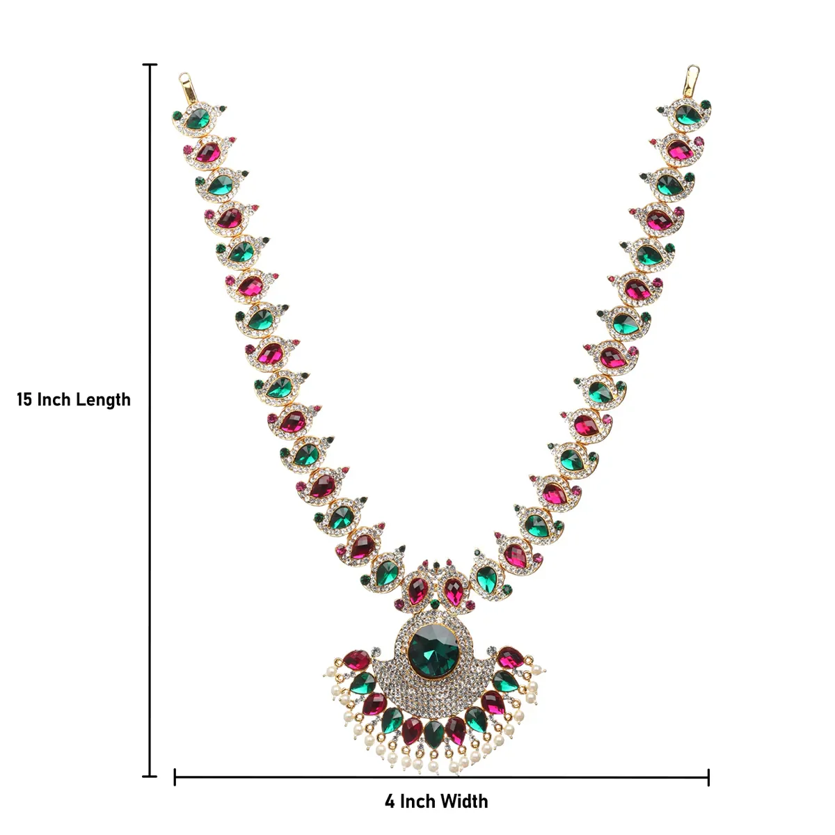 Two Step Stone Necklace - 15 x 4 inches | Multicolour Stone Jewellery with Pearl Drops for Deity Decor - Image 5