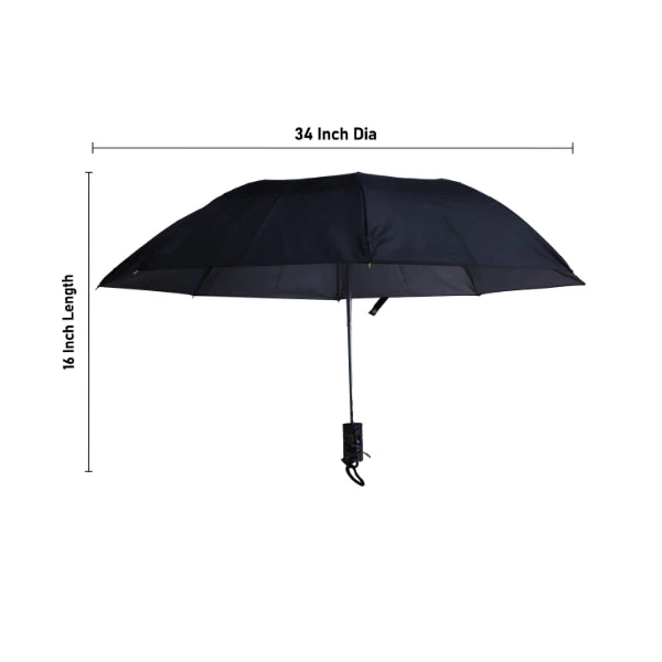 Umbrella - 16 X 34 Inches | Black Colour Rain Umbrella/ Kudai/ Foldable Umbrella For All Weather - Image 4