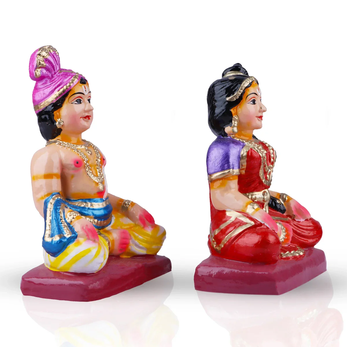 Young Couple Clay Golu Bommai Pair - 8 x 5 Inches | Giri Golu Doll/ Navaratri Golu Bomma/Gombe/Bommai - Image 2
