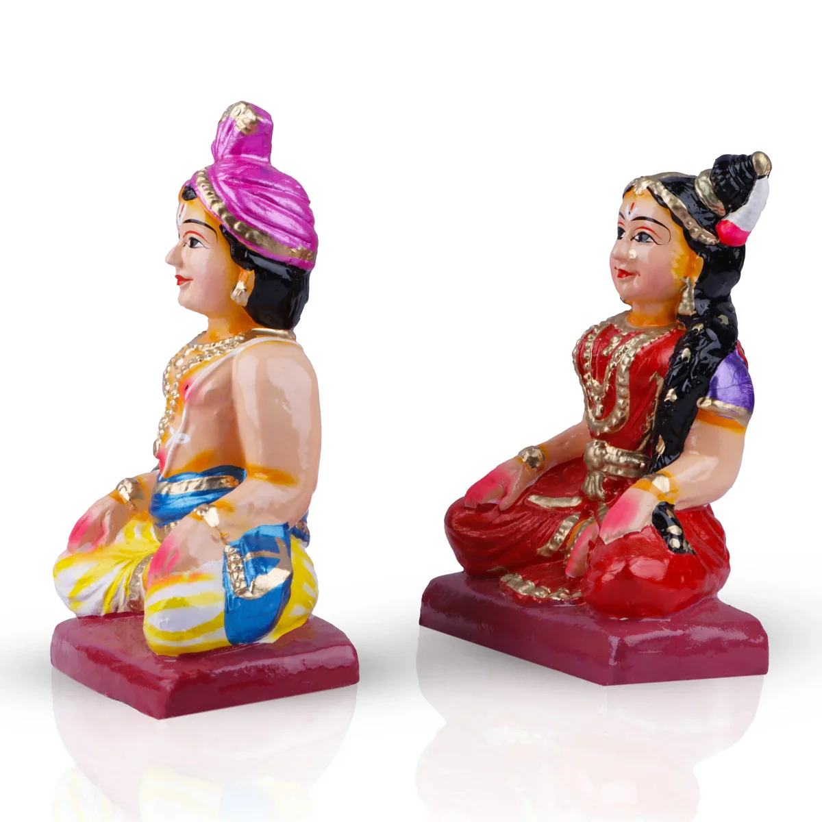 Young Couple Clay Golu Bommai Pair - 8 x 5 Inches | Giri Golu Doll/ Navaratri Golu Bomma/Gombe/Bommai - Image 3