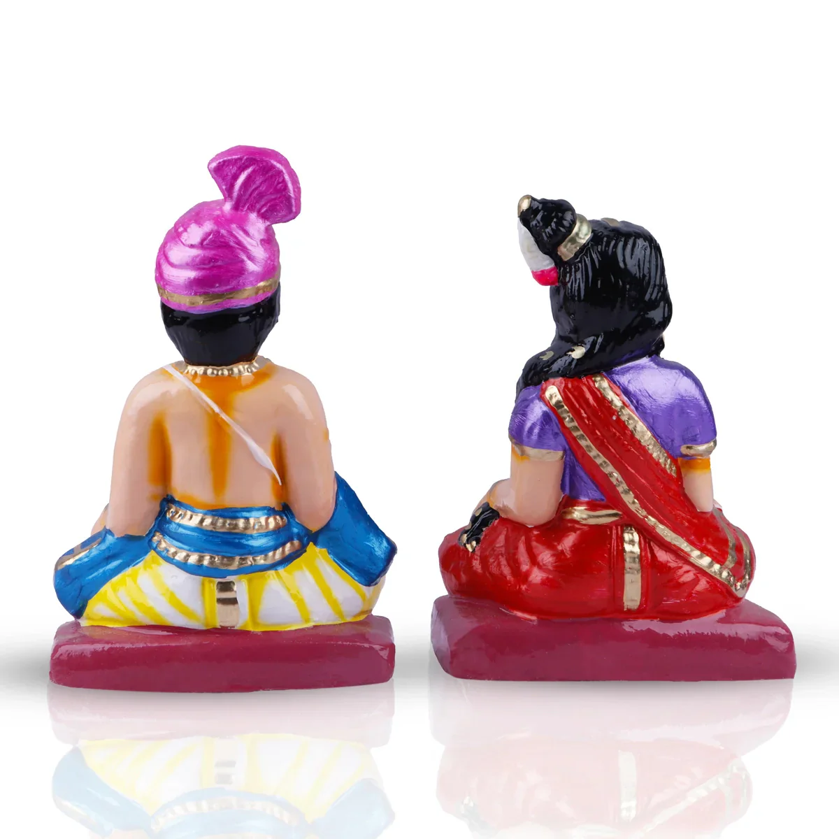 Young Couple Clay Golu Bommai Pair - 8 x 5 Inches | Giri Golu Doll/ Navaratri Golu Bomma/Gombe/Bommai - Image 4