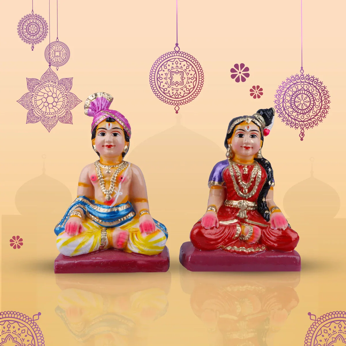Young Couple Clay Golu Bommai Pair - 8 x 5 Inches | Giri Golu Doll/ Navaratri Golu Bomma/Gombe/Bommai - Image 6