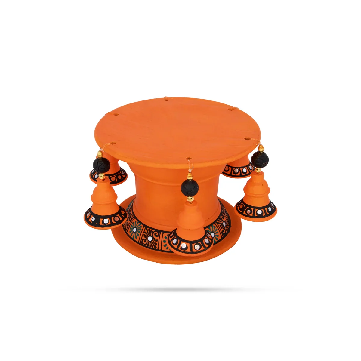 Urli Stand with Bell - 6 x 6.75 Inches | Terracotta Urli Stand/ Clay Flower Pot Stand for Home Decor - Image 2