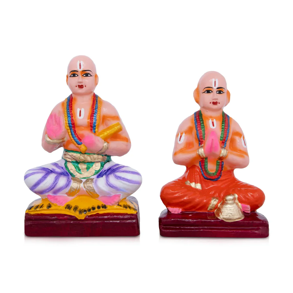 Vainava Naalvar Clay Golu Bommai Set - 8 x 4 Inches | Giri Golu Doll/ Navaratri Golu Bomma/Gombe/Bommai - Image 2
