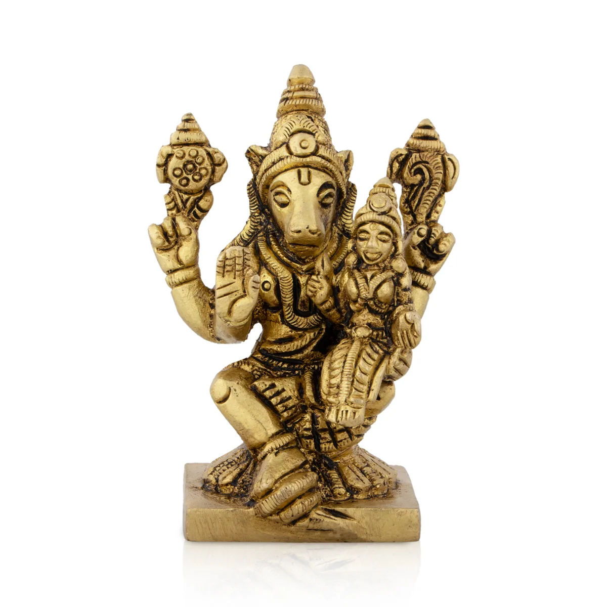 Varaha Lakshmi Murti With Base - 3 x 2 Inches | Antique Brass Idol/ Lakshmi Varaha Swamy for Pooja
