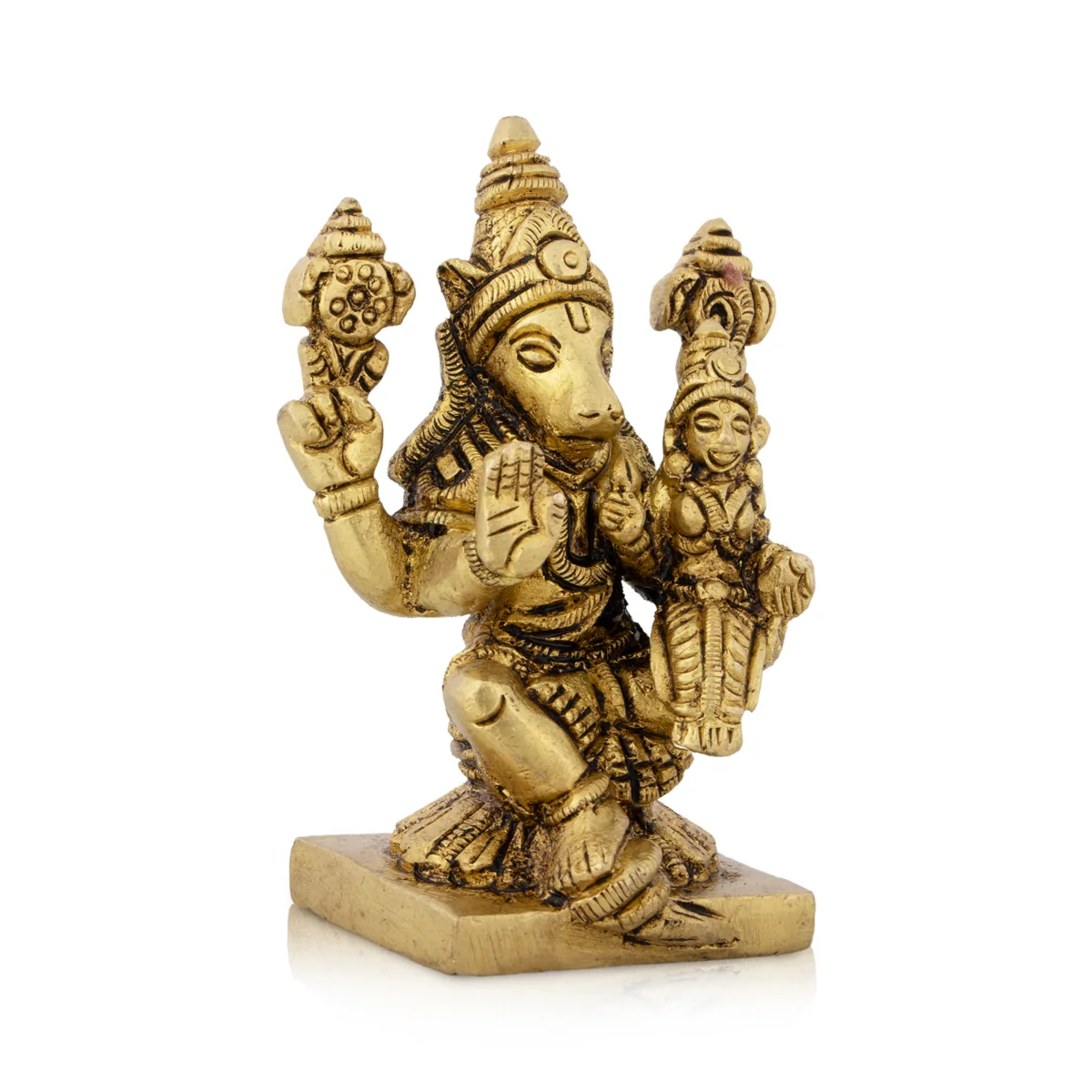 Varaha Lakshmi Murti With Base - 3 x 2 Inches | Antique Brass Idol/ Lakshmi Varaha Swamy for Pooja - Image 2
