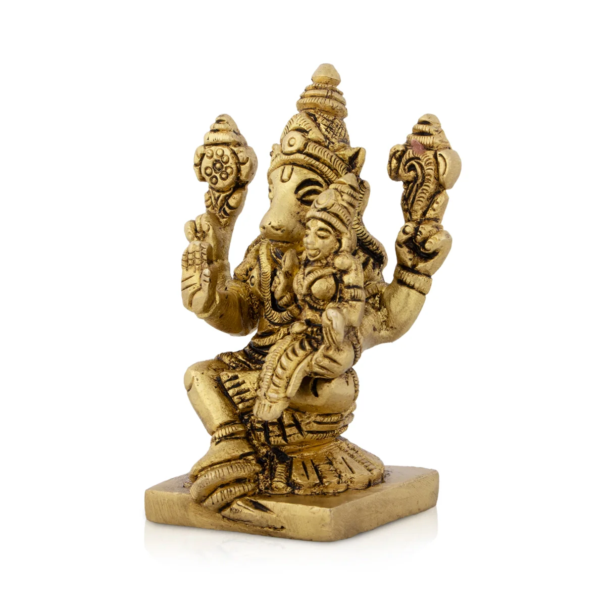 Varaha Lakshmi Murti With Base - 3 x 2 Inches | Antique Brass Idol/ Lakshmi Varaha Swamy for Pooja - Image 3