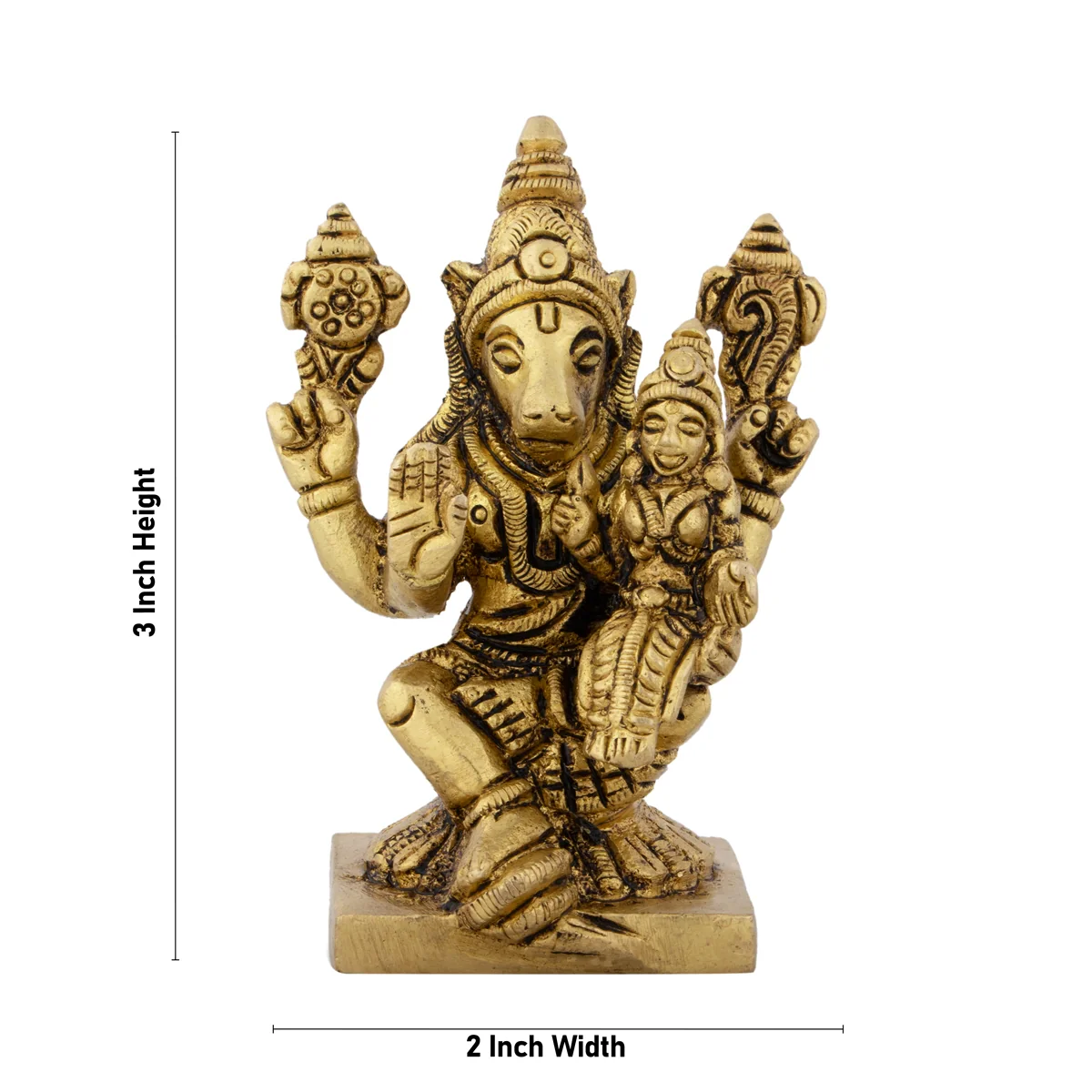 Varaha Lakshmi Murti With Base - 3 x 2 Inches | Antique Brass Idol/ Lakshmi Varaha Swamy for Pooja - Image 5