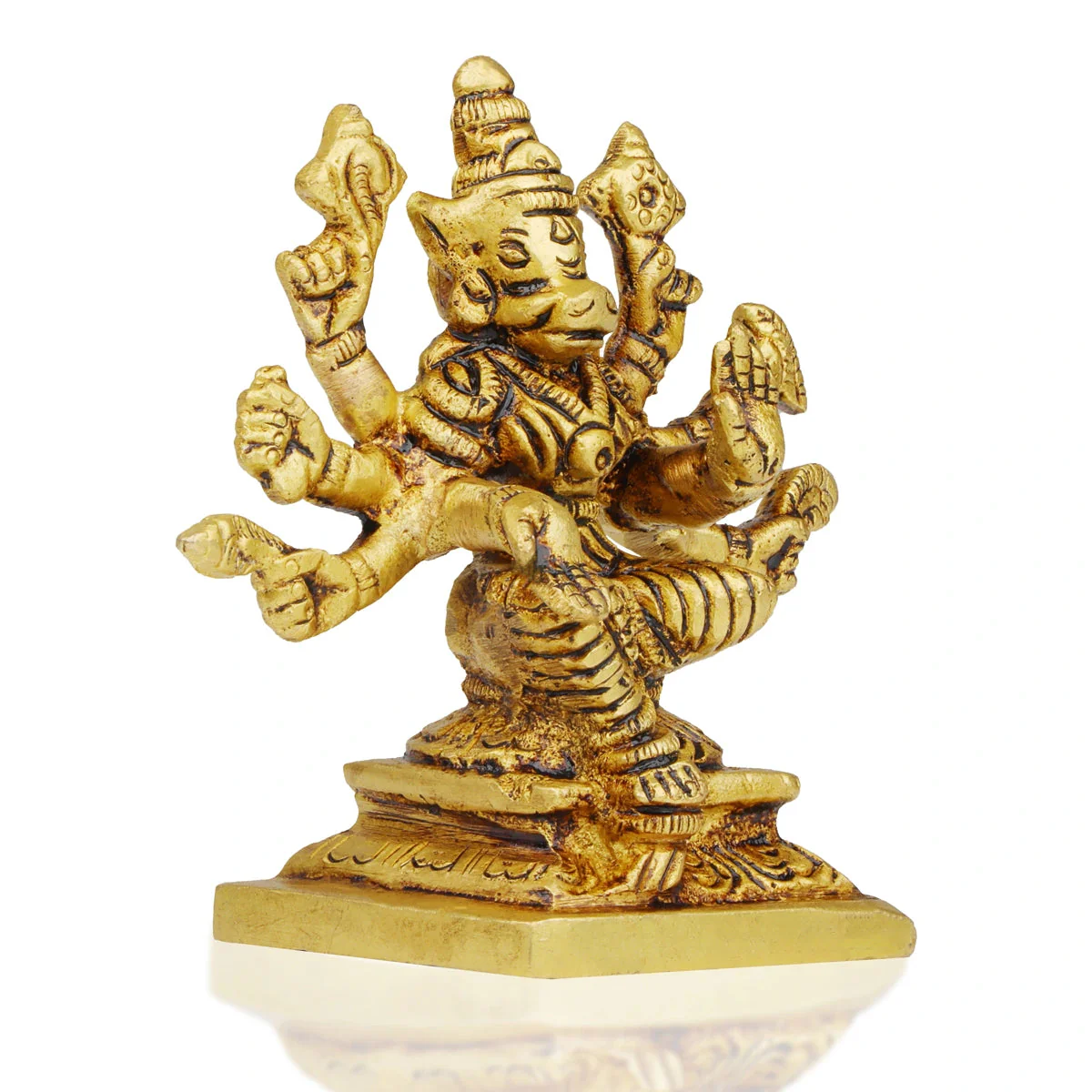 Varahi Amman Statue Sitting On Base - 3.5 x 3.5 Inches | Antique Brass Idol/ Varahi Statue With 8 Hand for Worship - Image 2