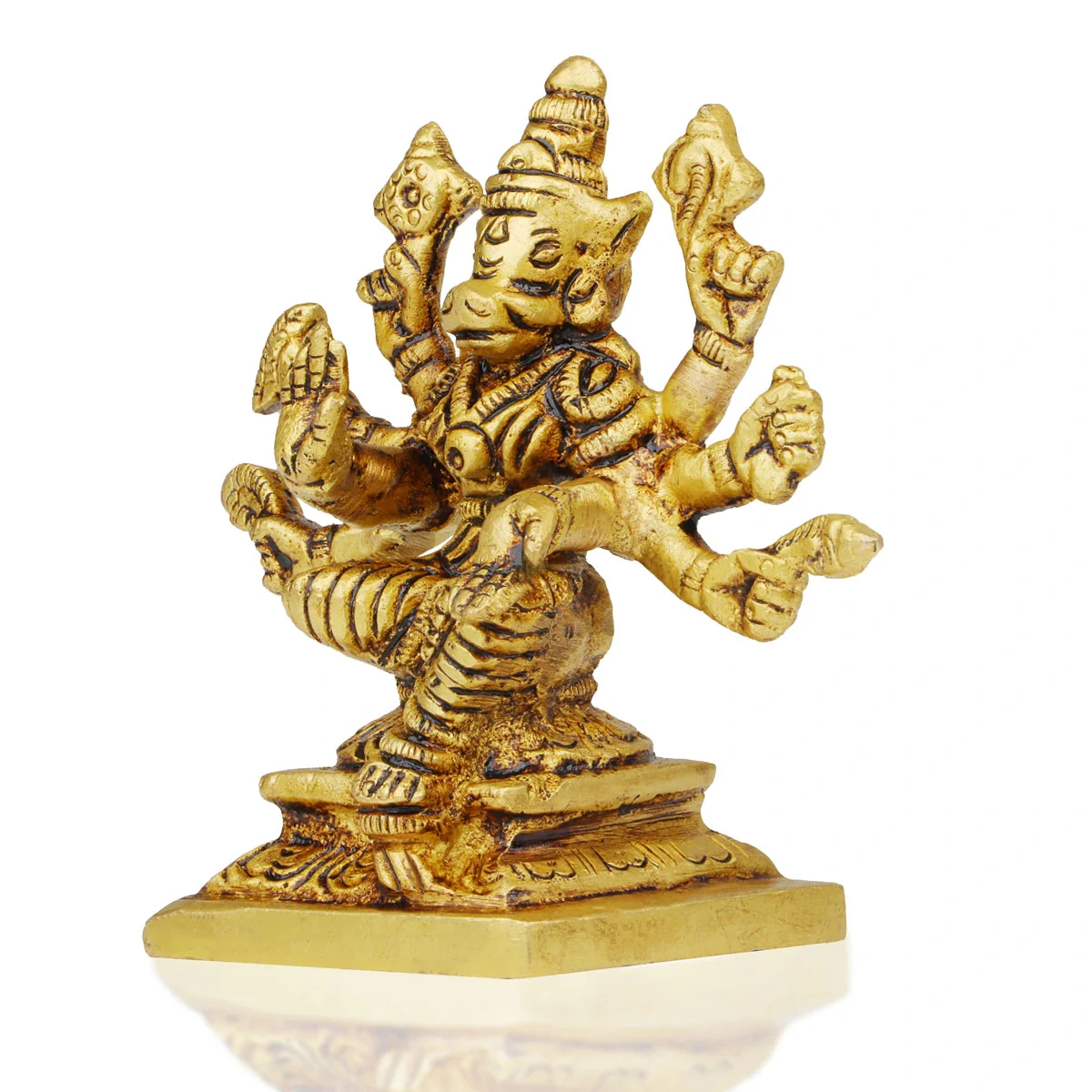 Varahi Amman Statue Sitting On Base - 3.5 x 3.5 Inches | Antique Brass Idol/ Varahi Statue With 8 Hand for Worship - Image 3