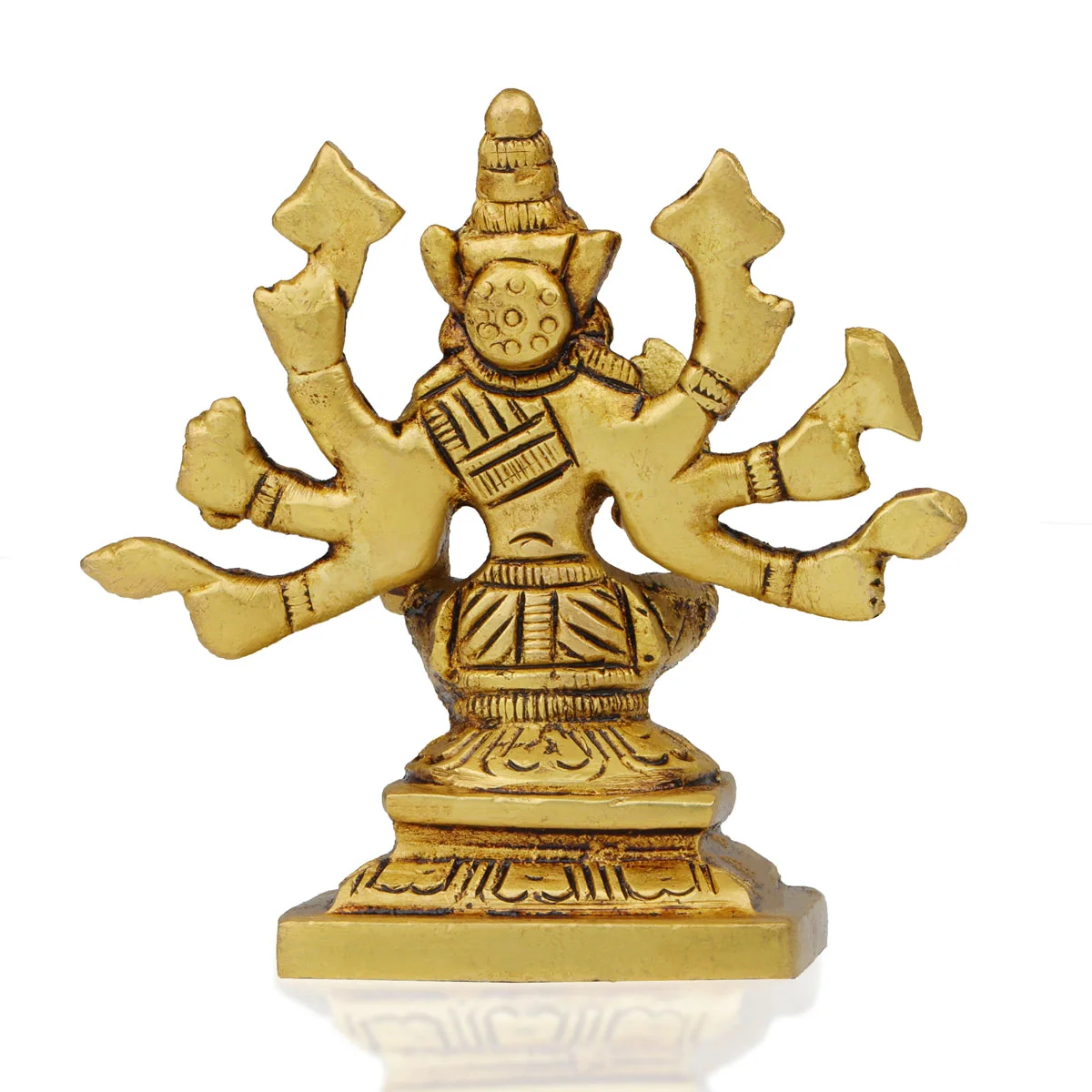 Varahi Amman Statue Sitting On Base - 3.5 x 3.5 Inches | Antique Brass Idol/ Varahi Statue With 8 Hand for Worship - Image 4