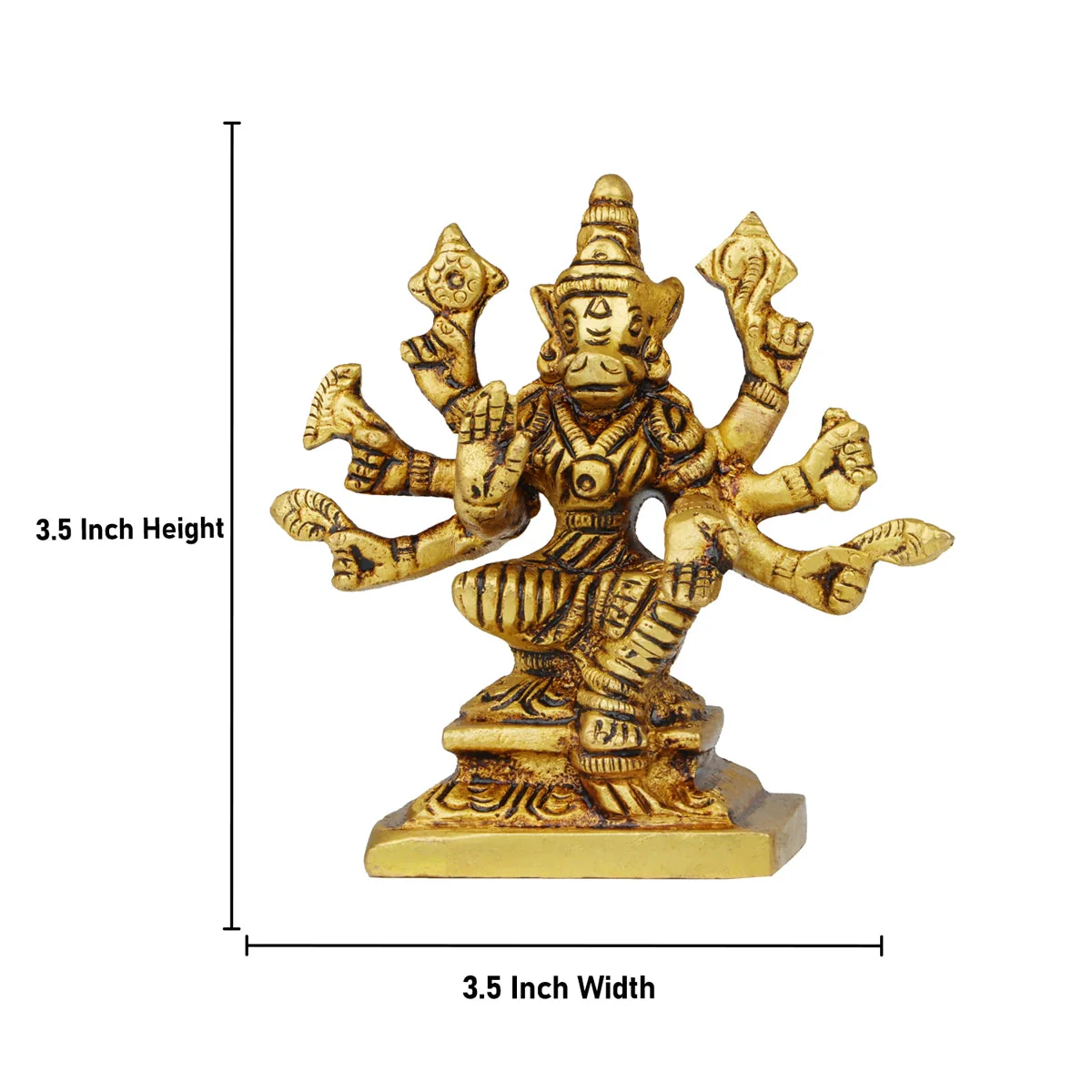 Varahi Amman Statue Sitting On Base - 3.5 x 3.5 Inches | Antique Brass Idol/ Varahi Statue With 8 Hand for Worship - Image 5