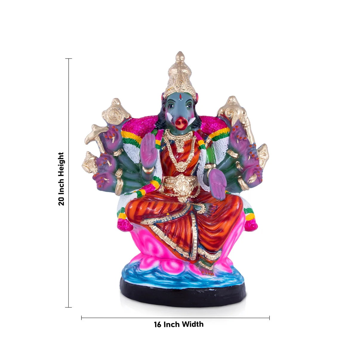 Varahi Amman with 8 Hands Paper Mache Golu Bommai - 20 x 16 Inches | Giri Golu Doll/ Navaratri Golu Bomma/Gombe/Bommai - Image 2