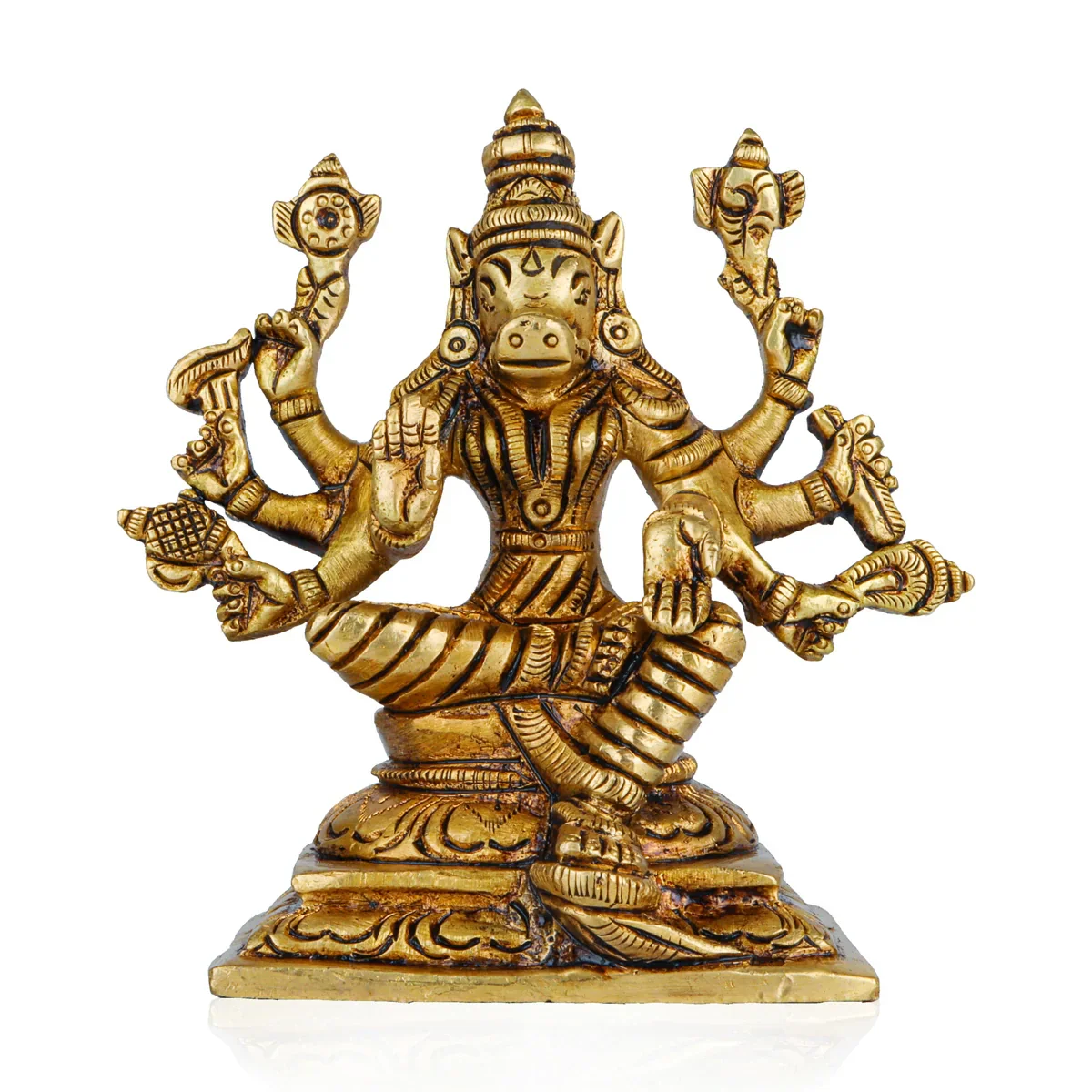 Varahi Idol - 4 x 3.5 Inches | Varahi Amman Statue/ Antique Brass Statue for Pooja/ 440 Gms Approx - Image 3