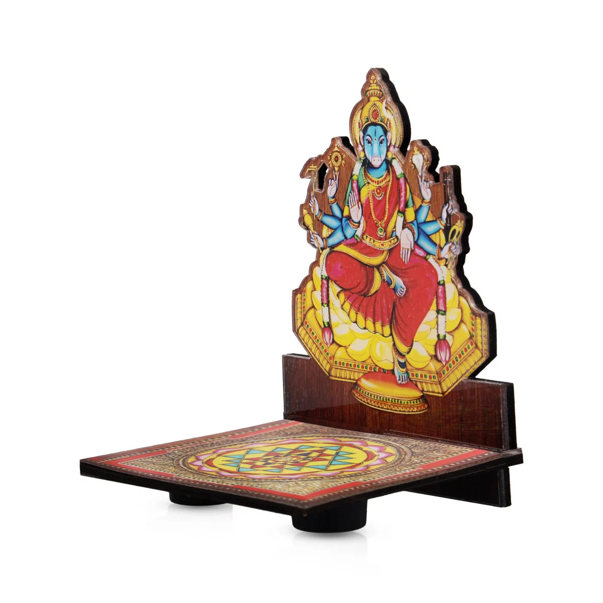 Sri Chakra Design Manai Palagai With Varahi Photo Frame - 4 x 3 Inches | Bajot With Picture Frame for Pooja - Image 2