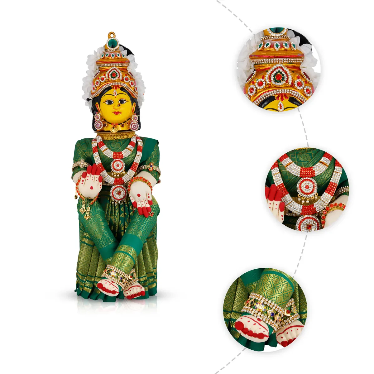 Varalakshmi Amman Set - Full Alankaram - Green - 13 Inch - Image 4