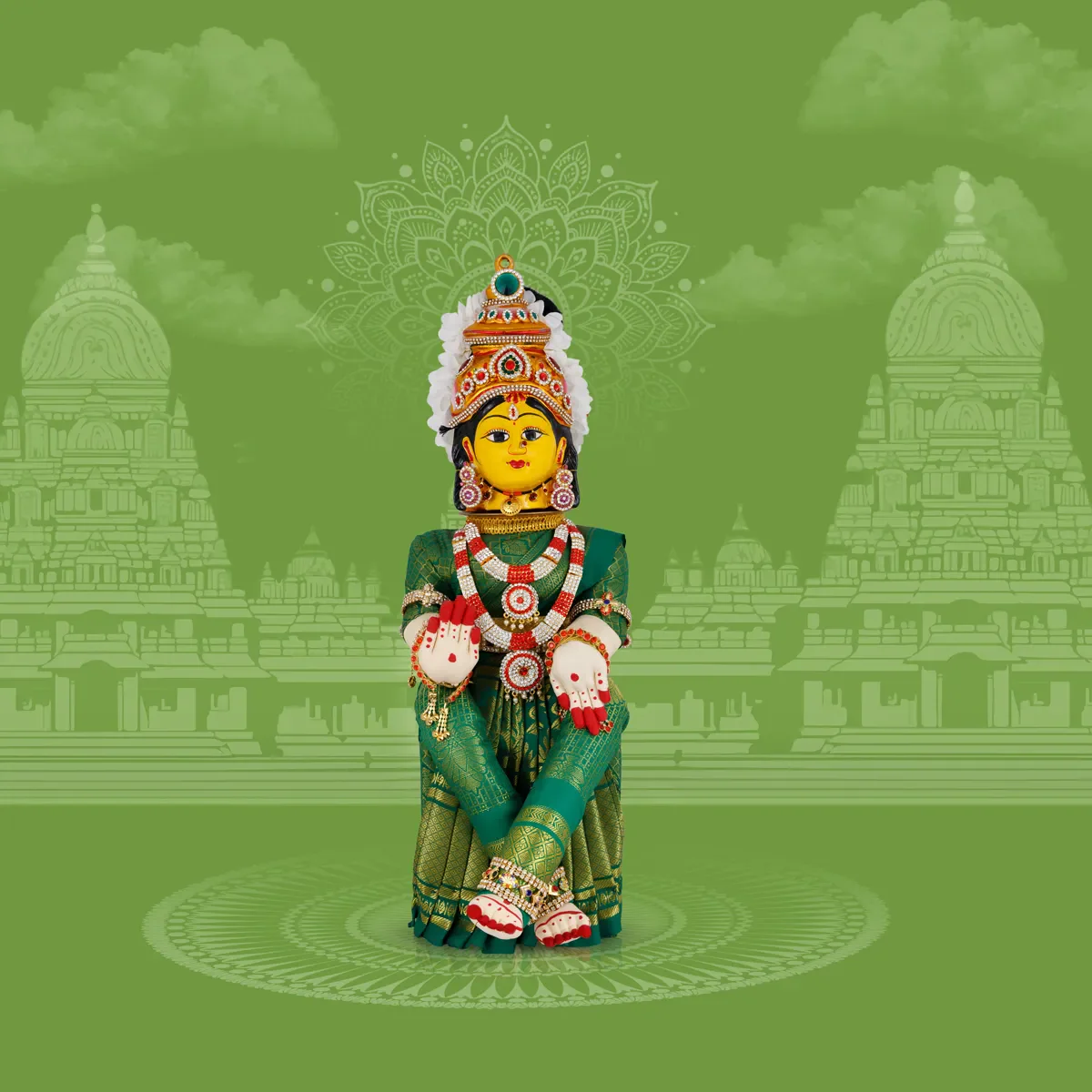 Varalakshmi Amman Set - Full Alankaram - Green - 13 Inch - Image 6