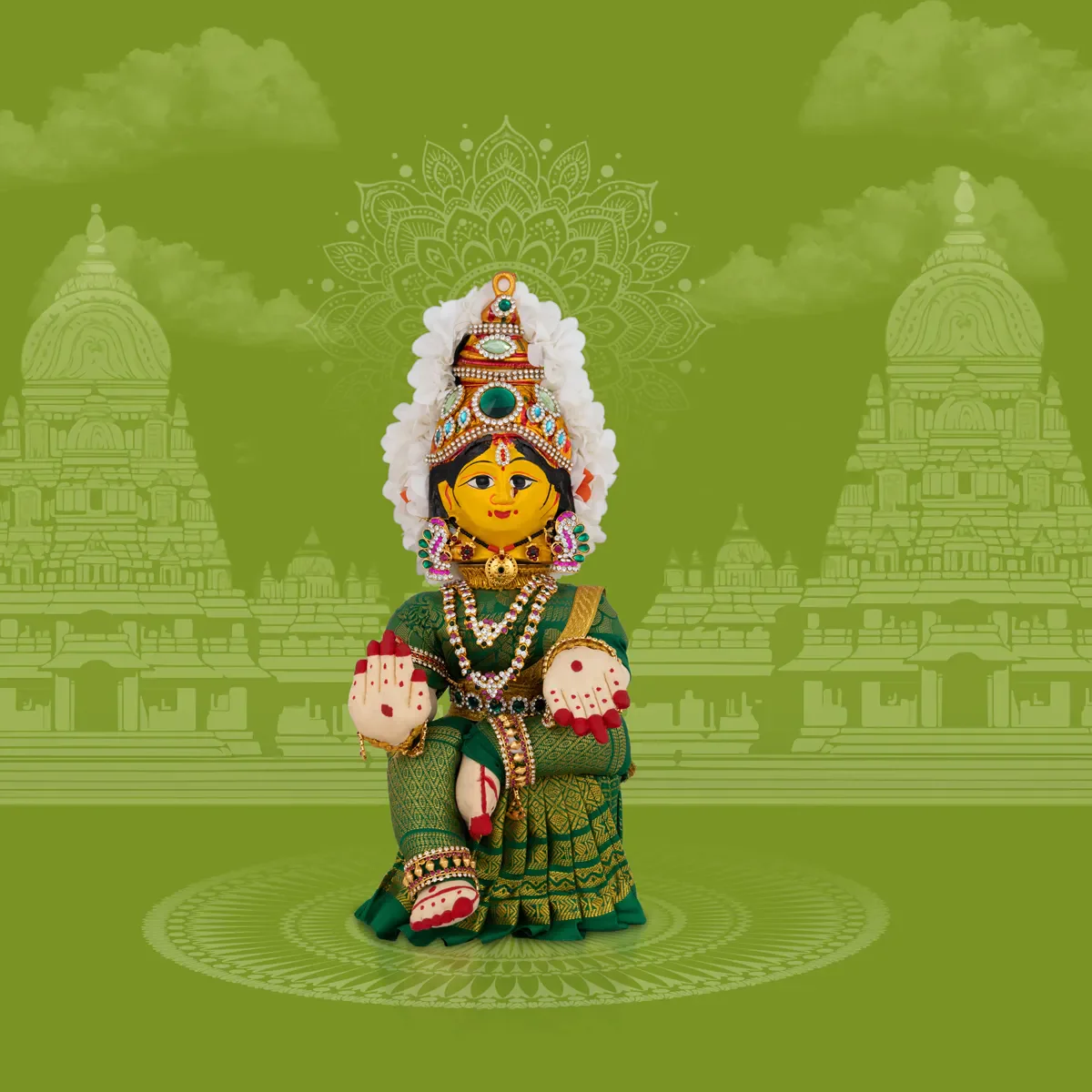 Varalakshmi Amman Set - Full Alankaram - Green - 7 Inch - Image 7