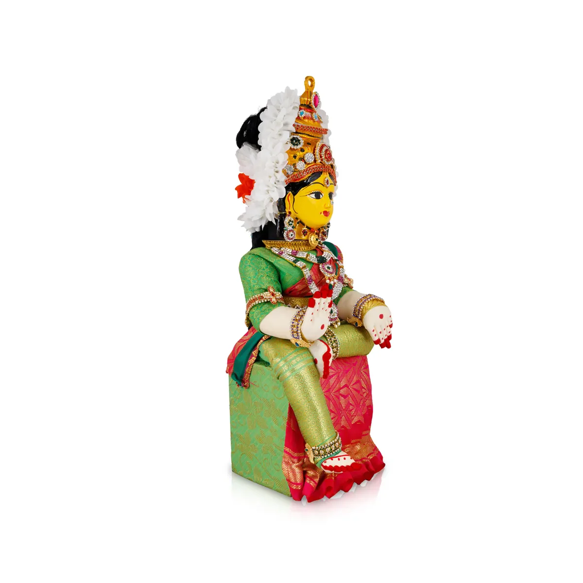 Varalakshmi Amman Set - Full Alankaram - Green W Pink - 11 Inch - Image 2