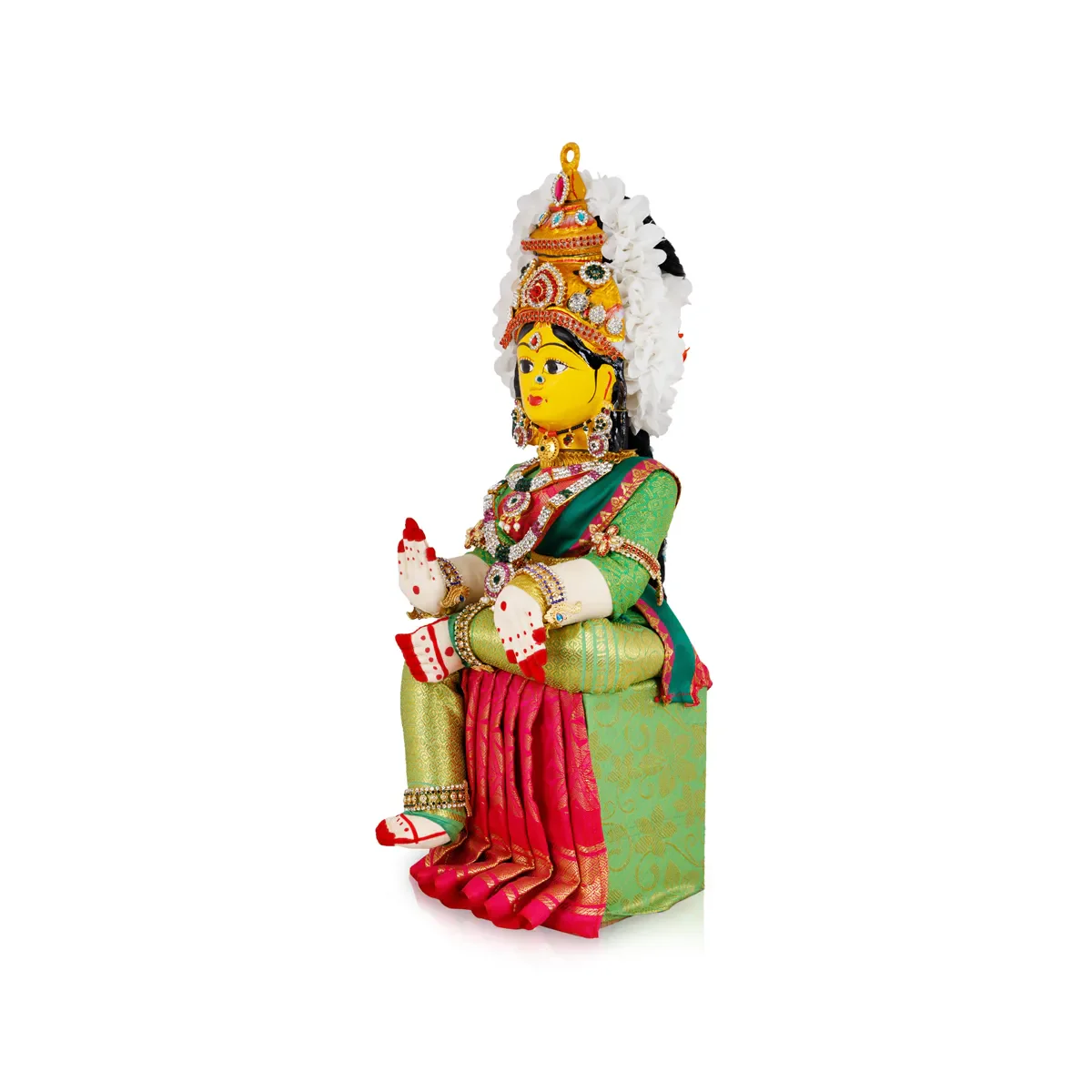 Varalakshmi Amman Set - Full Alankaram - Green W Pink - 11 Inch - Image 3