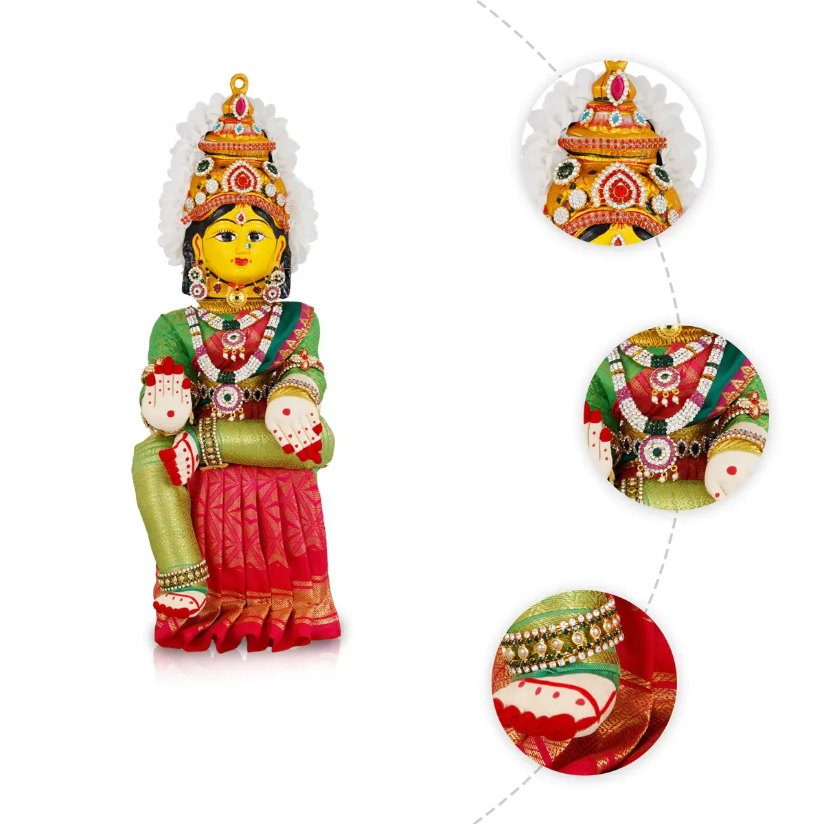 Varalakshmi Amman Set - Full Alankaram - Green W Pink - 11 Inch - Image 5