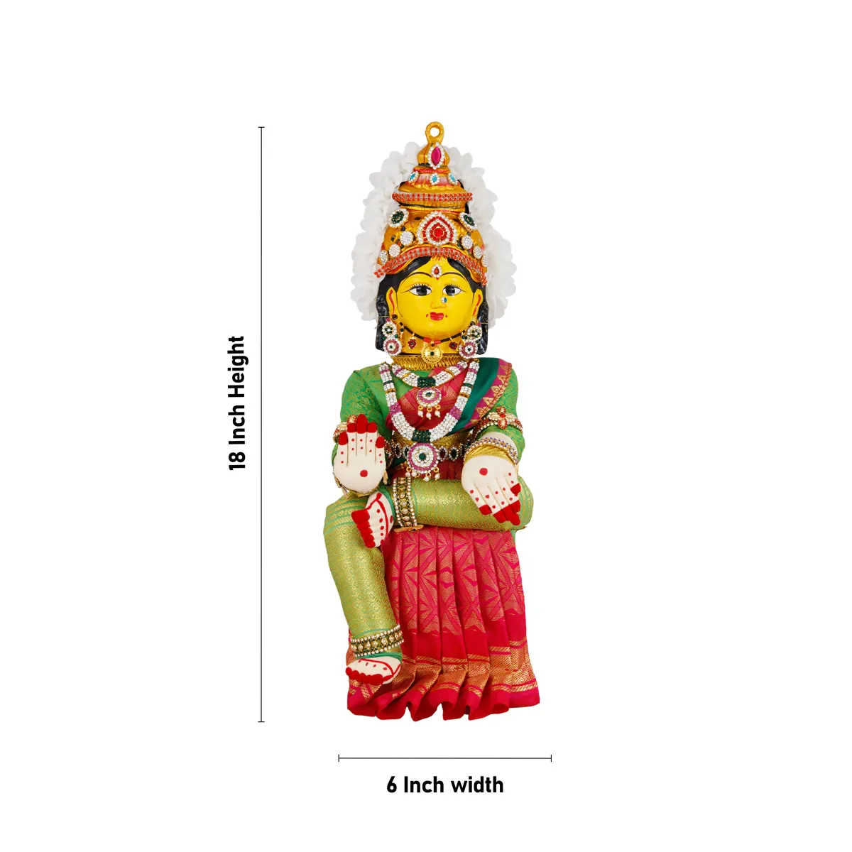 Varalakshmi Amman Set - Full Alankaram - Green W Pink - 11 Inch - Image 6