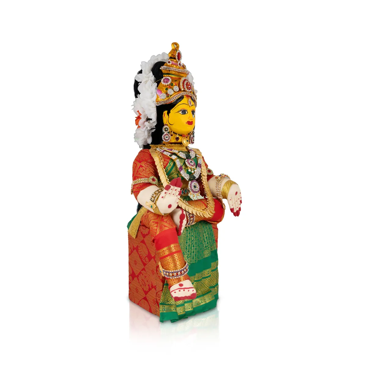 Varalakshmi Amman Set - Full Alankaram - Green w Red - 11 Inch - Image 2