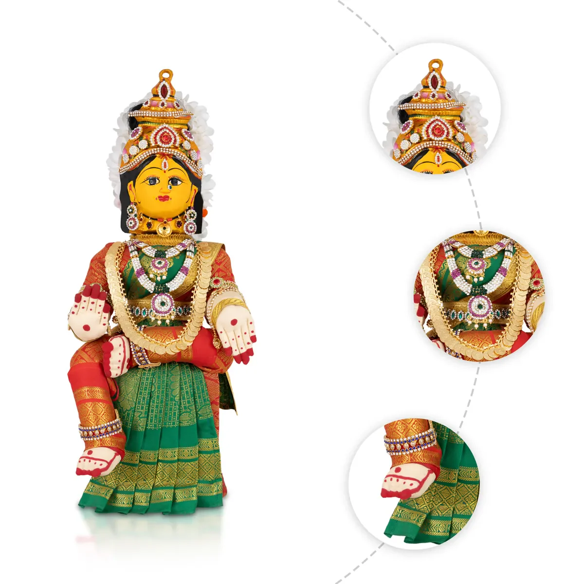 Varalakshmi Amman Set - Full Alankaram - Green w Red - 11 Inch - Image 5