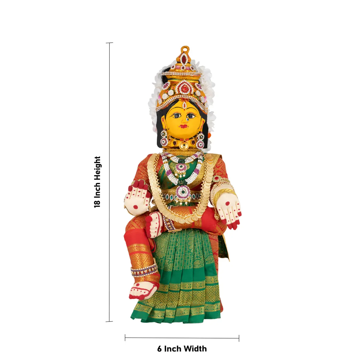 Varalakshmi Amman Set - Full Alankaram - Green w Red - 11 Inch - Image 6