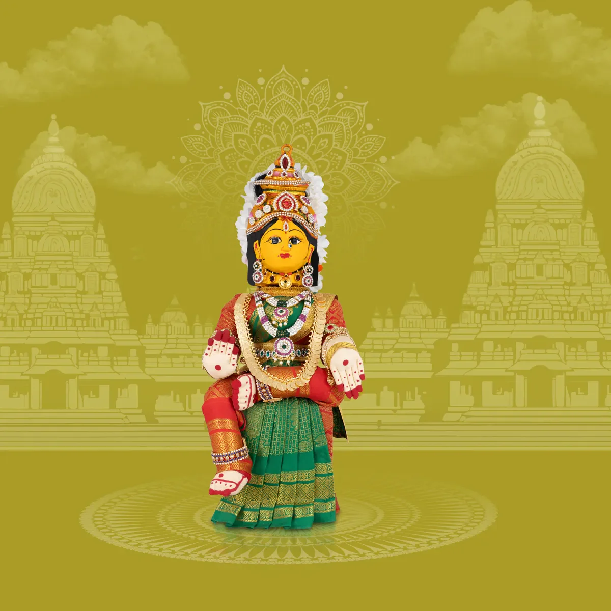 Varalakshmi Amman Set - Full Alankaram - Green w Red - 11 Inch - Image 7