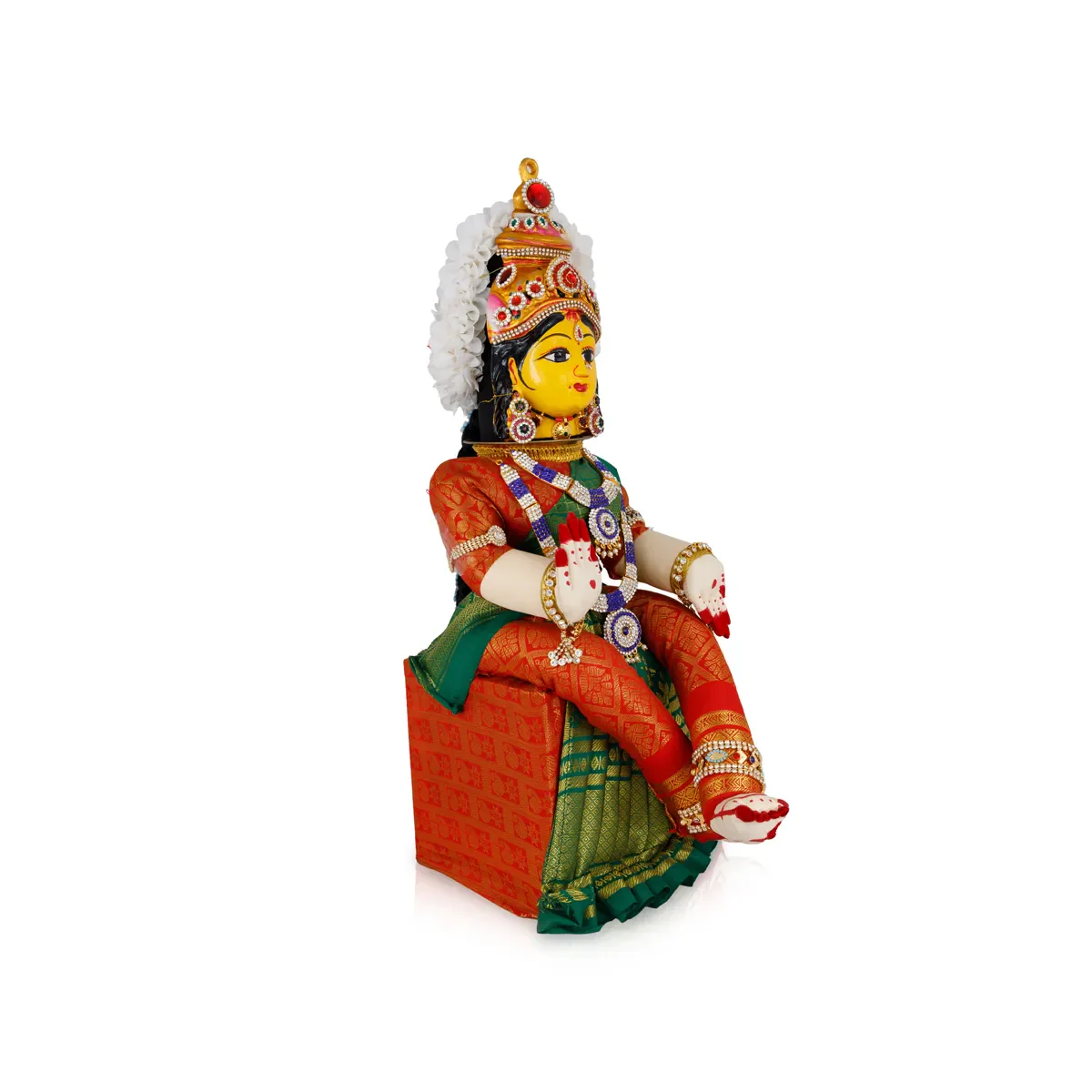 Varalakshmi Amman Set - Full Alankaram - Green W Red - 13 Inch - Image 2