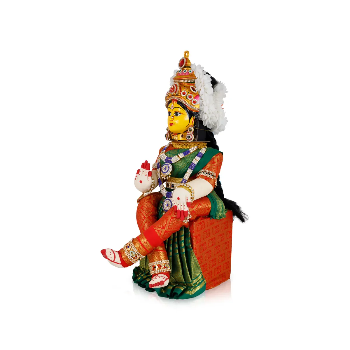 Varalakshmi Amman Set - Full Alankaram - Green W Red - 13 Inch - Image 3