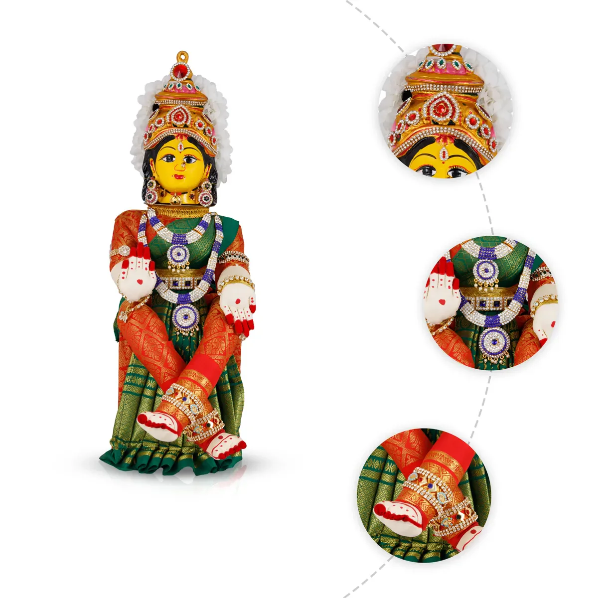Varalakshmi Amman Set - Full Alankaram - Green W Red - 13 Inch - Image 5