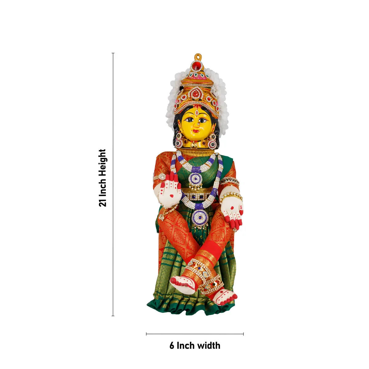 Varalakshmi Amman Set - Full Alankaram - Green W Red - 13 Inch - Image 6