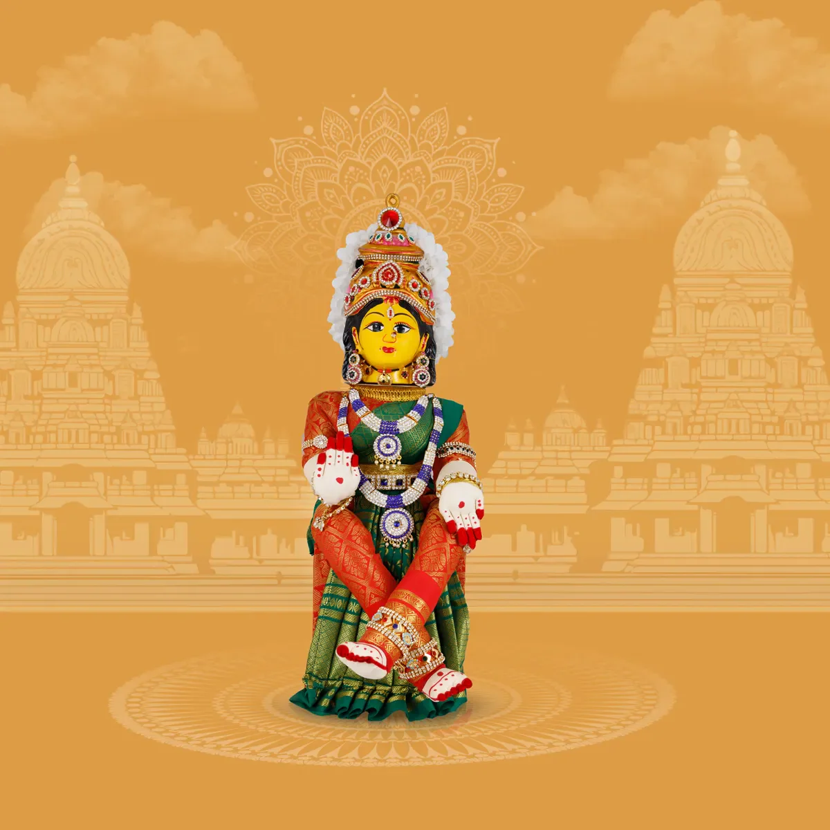Varalakshmi Amman Set - Full Alankaram - Green W Red - 13 Inch - Image 7