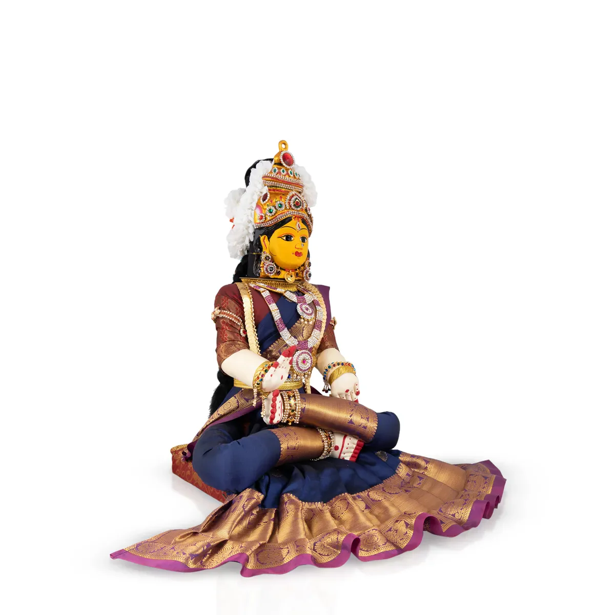 Varalakshmi Amman Set With Manai - Full Alankaram - Blue W Maroon - 11 Inch - Image 2